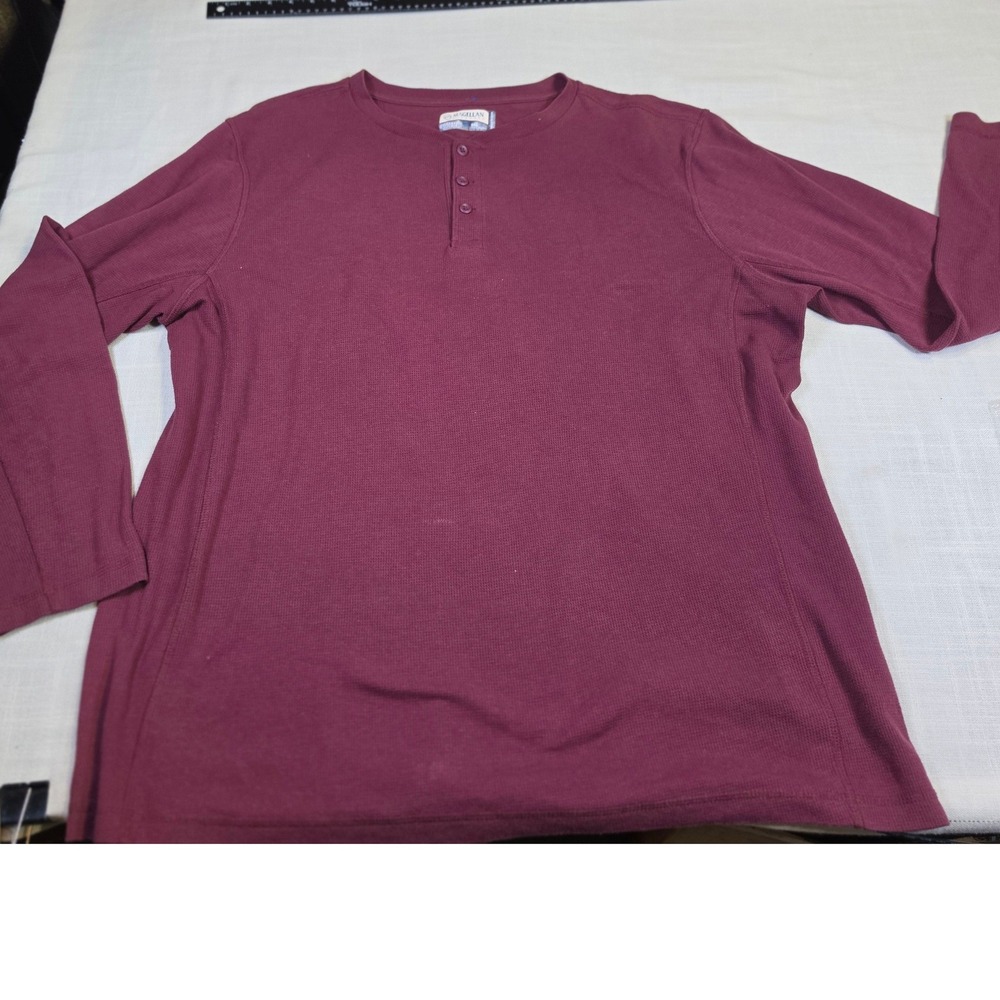 Magellan Outdoors Mens 2XL Burgundy Waffle Knit Henley Long Sleeve Shirt Maroon